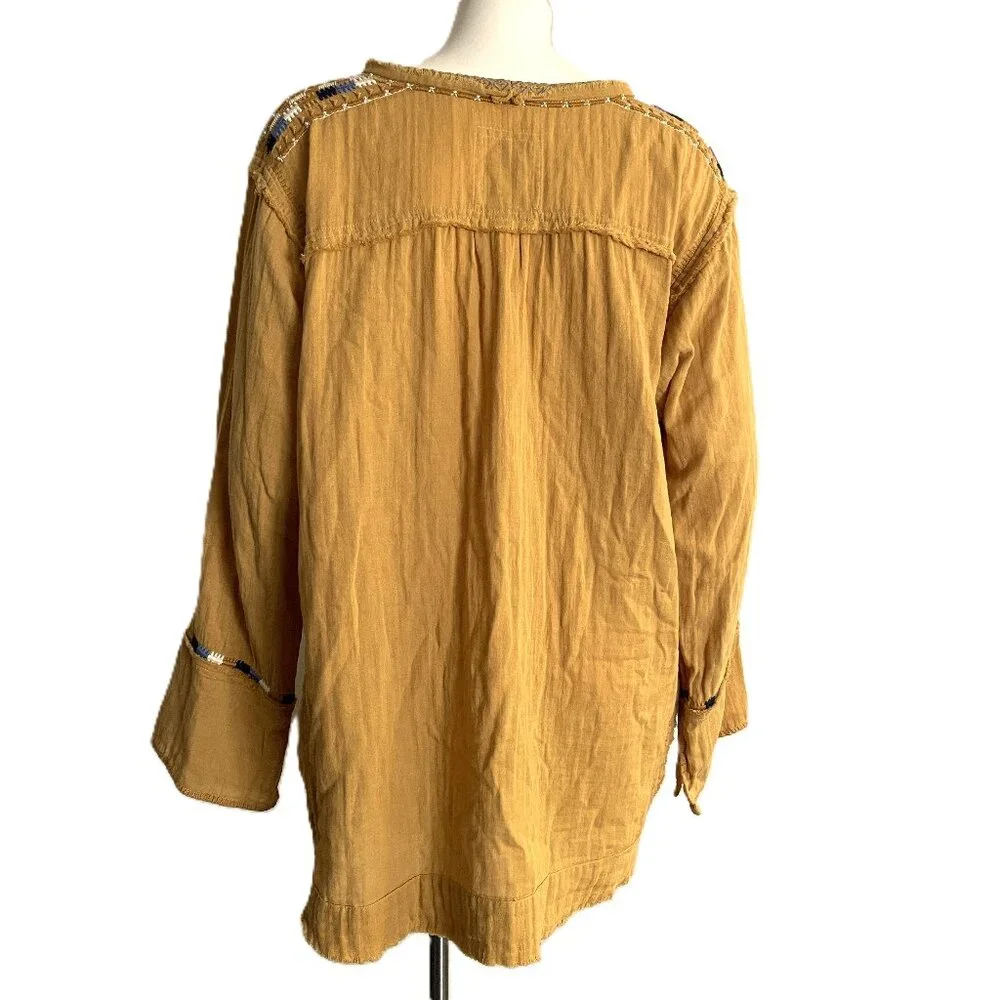 Johnny Was Mars Gauze Tunic Top Sz XL ? Gold Embroidered Aztec Beaded Frayed - Picture 4 of 16